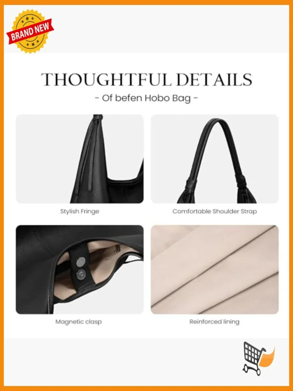 Genuine Leather Slouchy Hobo Tote Bag with Tassel Magnetic Closure Lightweight